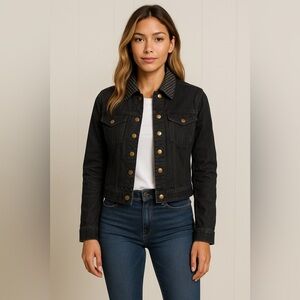 Current/Elliott Black Jean Jacket Moto Grunge Bikercore Studded Collar Size 1